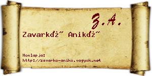 Zavarkó Anikó névjegykártya